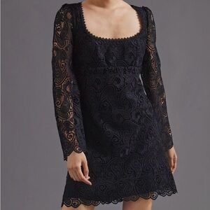 Maeve for Anthropologie Black Lace Scoop Neck Dress